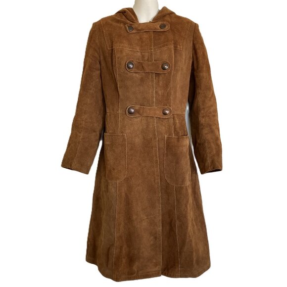 Opera Brand Hooded Suede Coat Snap Front Quilted Lining Vintage Made in Canada - Picture 1 of 12